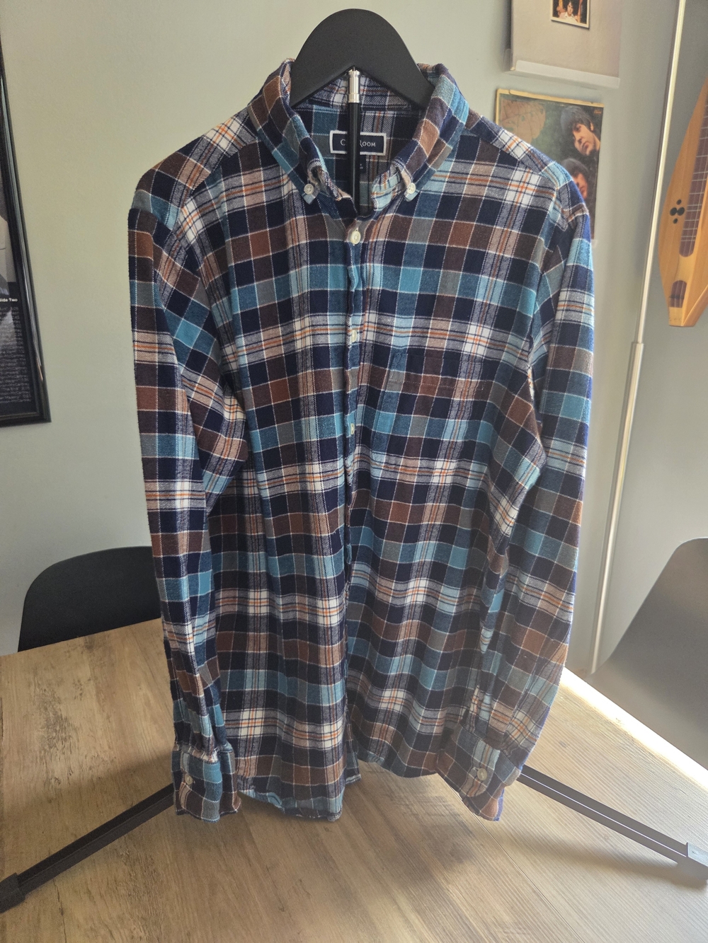 Club Room Teal, Brown and White Plaid Button-Down Flannel Shirt